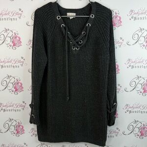 Urban Heritage dress or long top knit corset lace up details Gray Knit Sweater